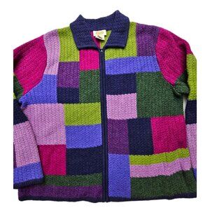 Talbots Women’s Patchwork Wool Cardigan Sweater - Size XL